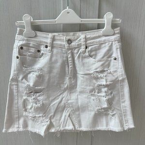 Distressed White Denim Skirt
